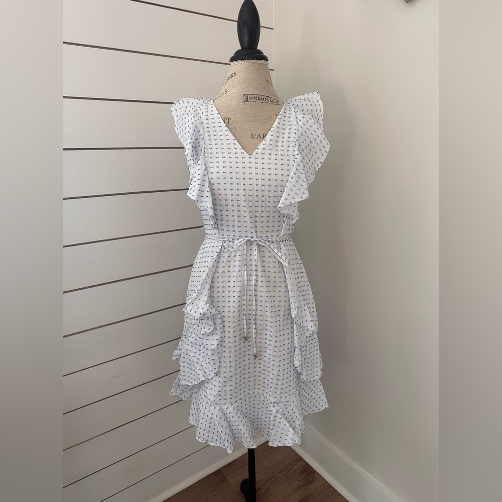 Tommy Hilfiger White & Blue Ruffle Dress – Size 4 - Picture 4 of 8